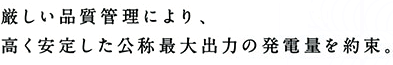 厳しい品質管理により、高く安定した公称最大出力の発電量を約束
