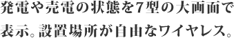 発電や売電の状態を7型の大画面で表示。設置場所が自由なワイヤレス。